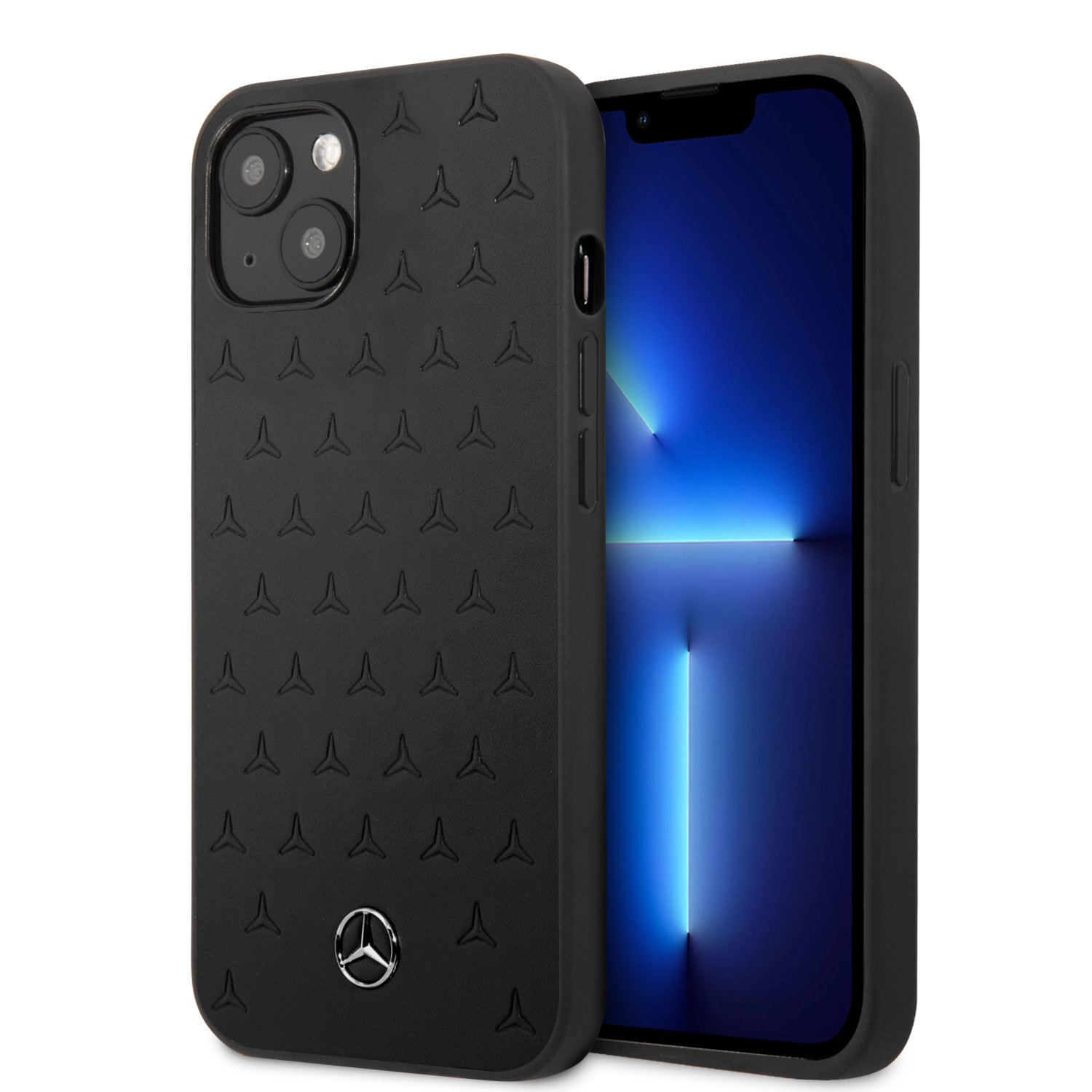 Mercedes-Benz Mercedes-Benz iPhone 13 Mini Hardcase Backcover - Real Leather - Stars Pattern - Zwart