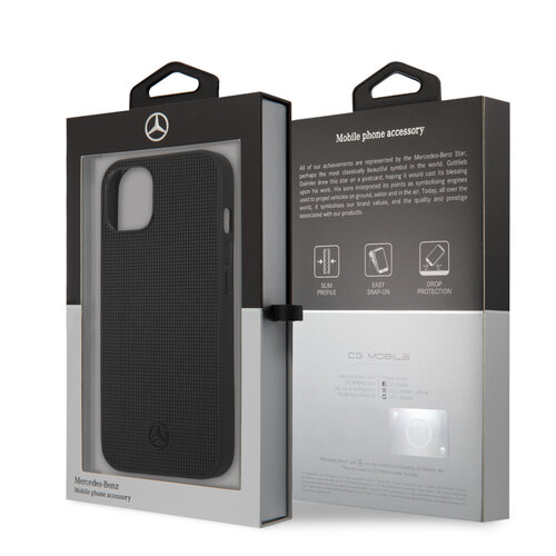 Mercedes-Benz Mercedes-Benz iPhone 13 Mini Hardcase Backcover - Real Leather - Meshed - Zwart