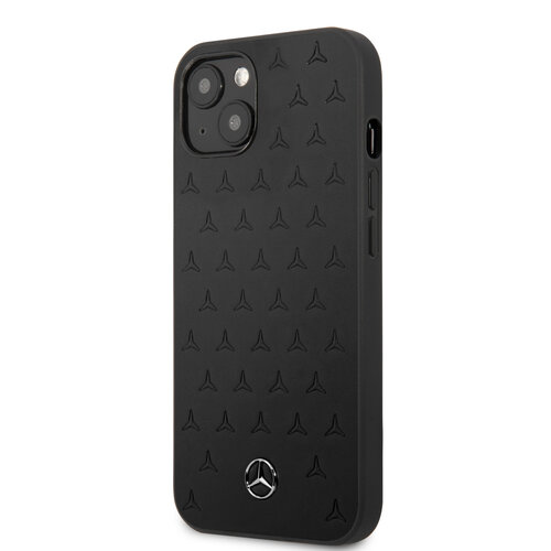 Mercedes-Benz Mercedes-Benz iPhone 13 Mini Hardcase Backcover - Real Leather - Stars Pattern - Zwart