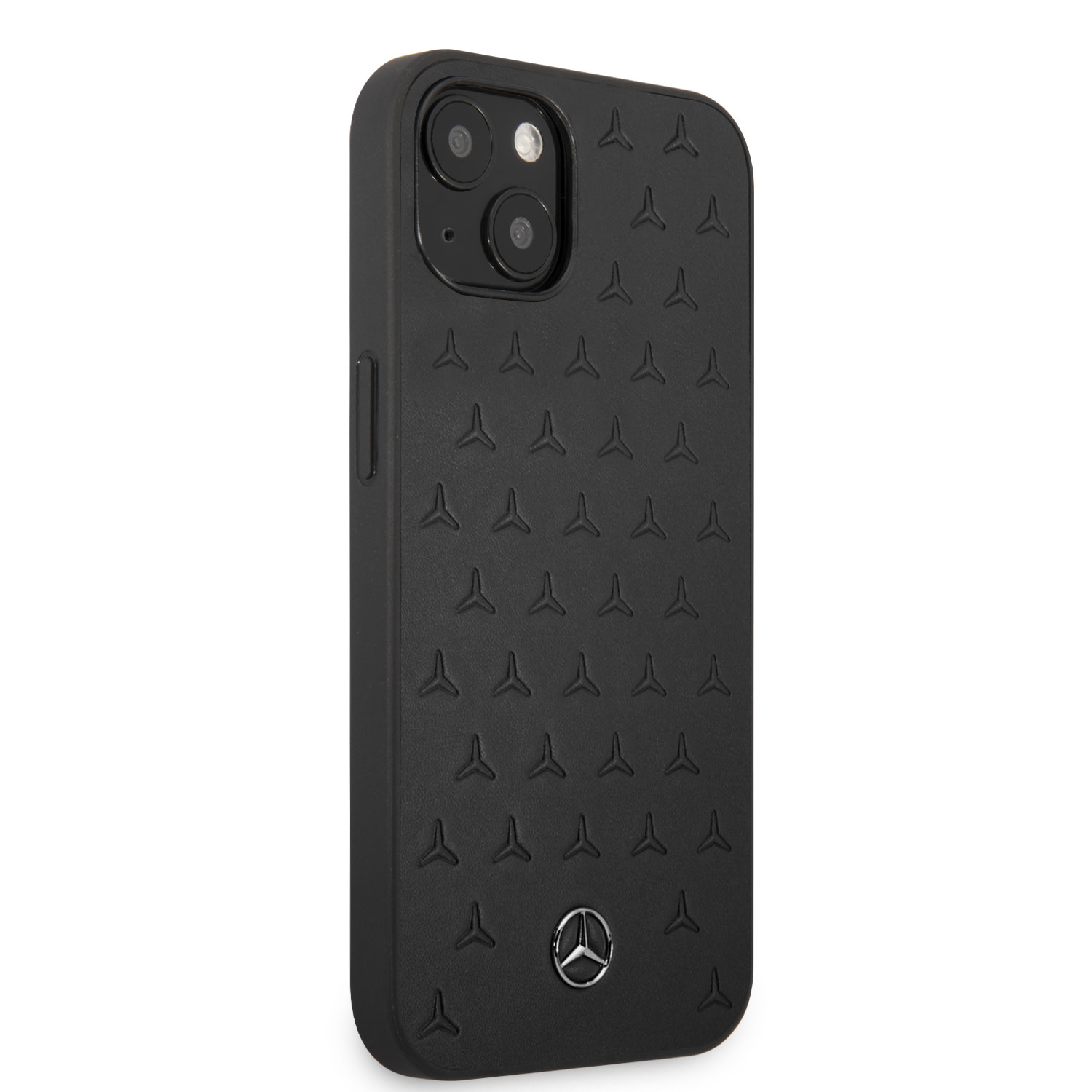 Mercedes-Benz Mercedes-Benz iPhone 13 Mini Hardcase Backcover - Real Leather - Stars Pattern - Zwart, foto 4 van 6