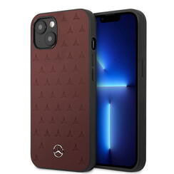 Mercedes-Benz iPhone 13 Mini Hardcase Backcover - Real Leather - Stars Pattern - Rood