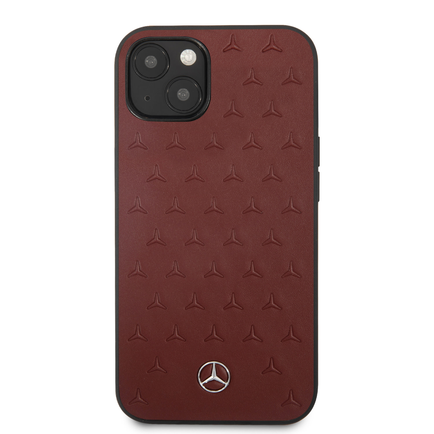 Mercedes-Benz Mercedes-Benz iPhone 13 Mini Hardcase Backcover - Real Leather - Stars Pattern - Rood, foto 3 van 6