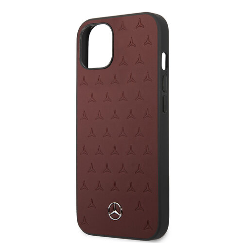 Mercedes-Benz Mercedes-Benz Coque arrière rigide iPhone 13 Mini - Real Leather - Stars Pattern - Rouge