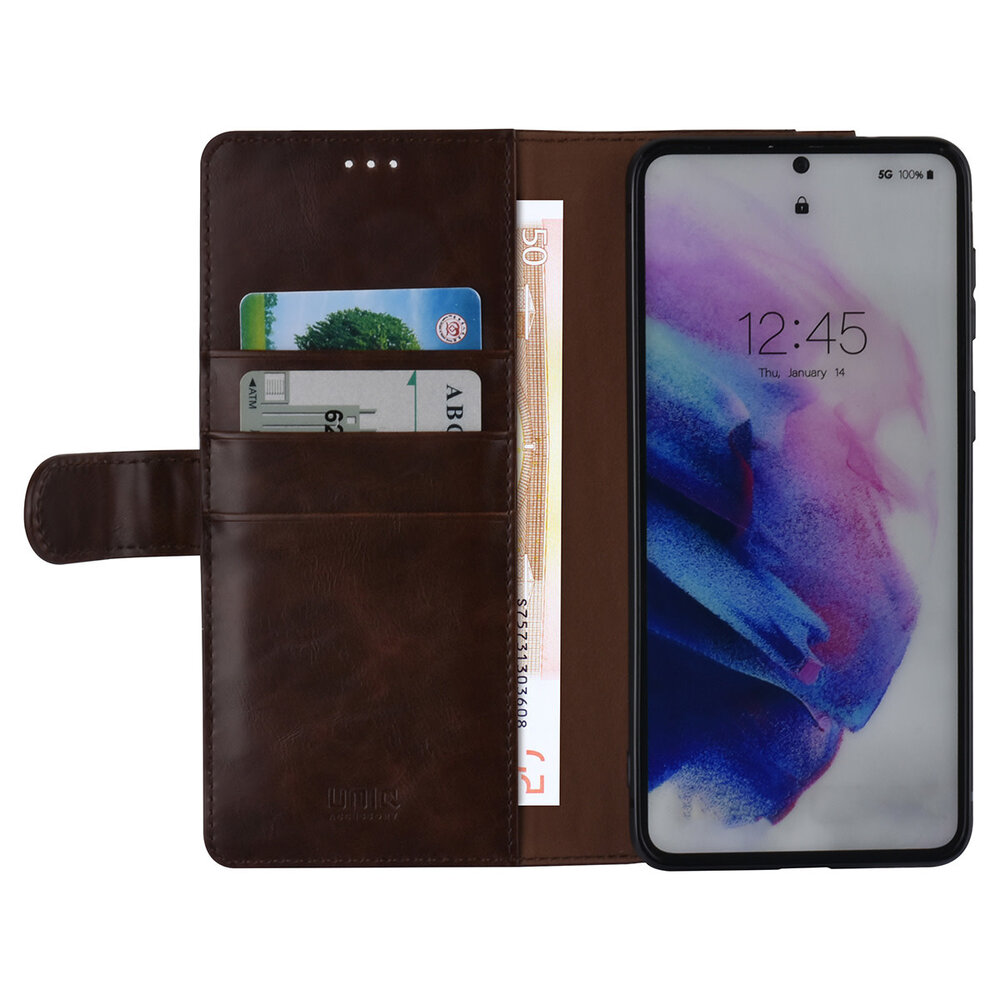 UNIQ Accessory UNIQ Accessory Galaxy S21 Plus Book Case hoesje - DonkerBruin - Pasjeshouder 3 pasjes - PU Leather UNIQ Accessory UNIQ Accessory Galaxy S21 Plus Book Case hoesje - DonkerBruin - Pasjeshouder 3 pasjes - PU Leather