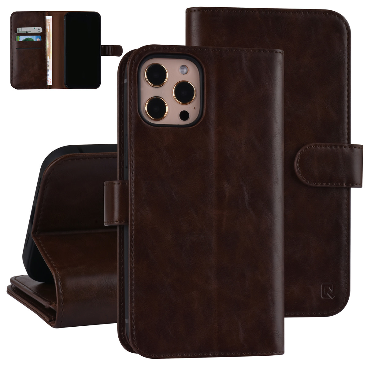 UNIQ Accessory UNIQ Accessory iPhone 12 Pro Max Leren Book Case hoesje - DonkerBruin - Pasjeshouder voor 9 pasjes - Magneetsluiting
