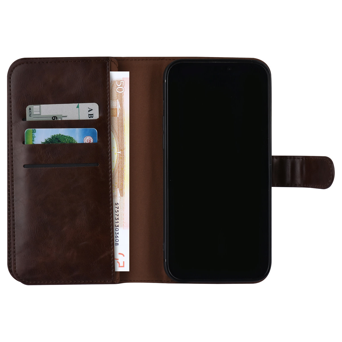 UNIQ Accessory UNIQ Accessory iPhone 12 Pro Max Leren Book Case hoesje - DonkerBruin - Pasjeshouder voor 9 pasjes - Magneetsluiting, foto 4 van 5