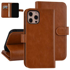 UNIQ Accessory iPhone 12 Pro Max Leren Book Case hoesje - Licht Bruin - Pasjeshouder voor 9 pasjes - Magneetsluiting