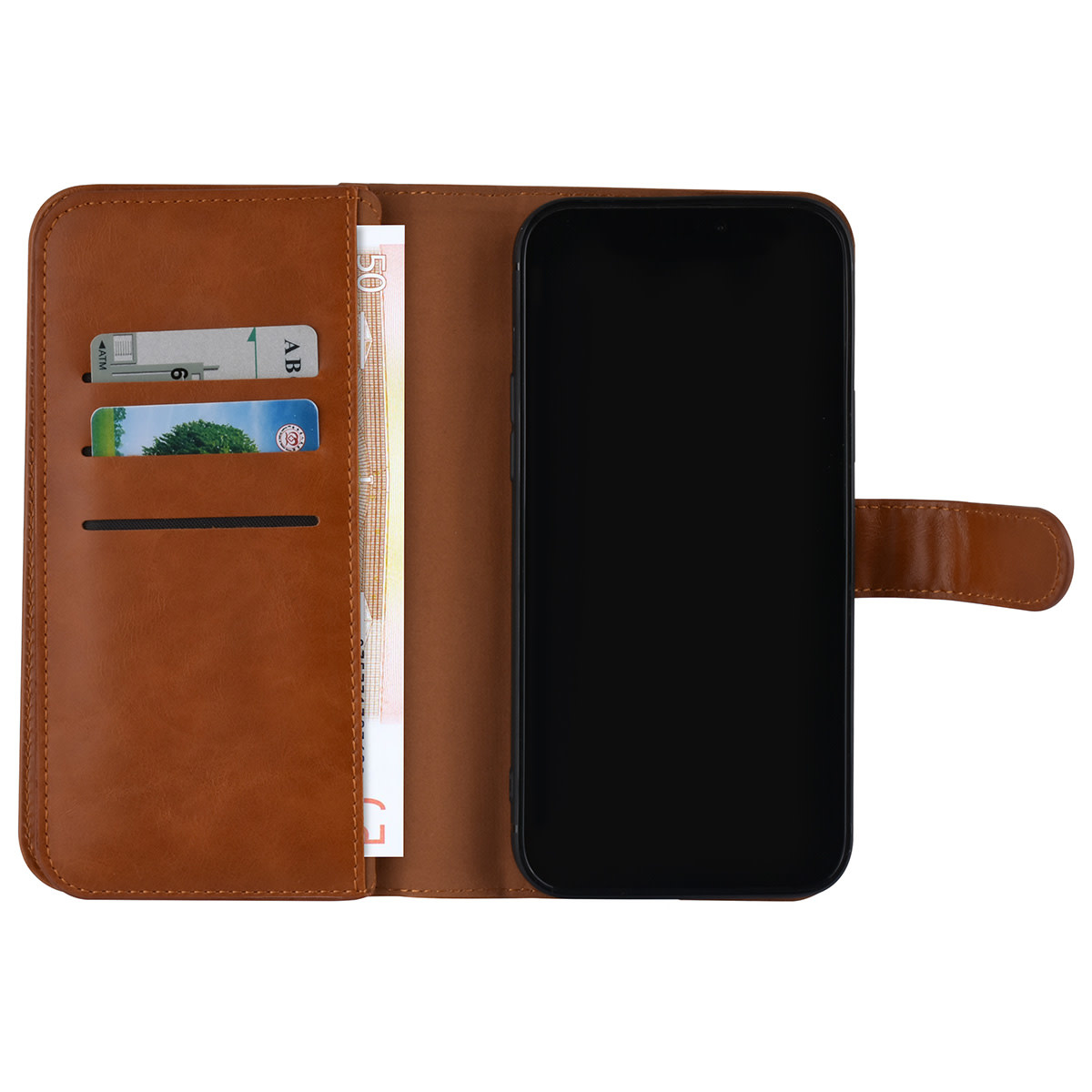 UNIQ Accessory UNIQ Accessory iPhone 12 Pro Max Leren Book Case hoesje - Licht Bruin - Pasjeshouder voor 9 pasjes - Magneetsluiting, foto 4 van 5