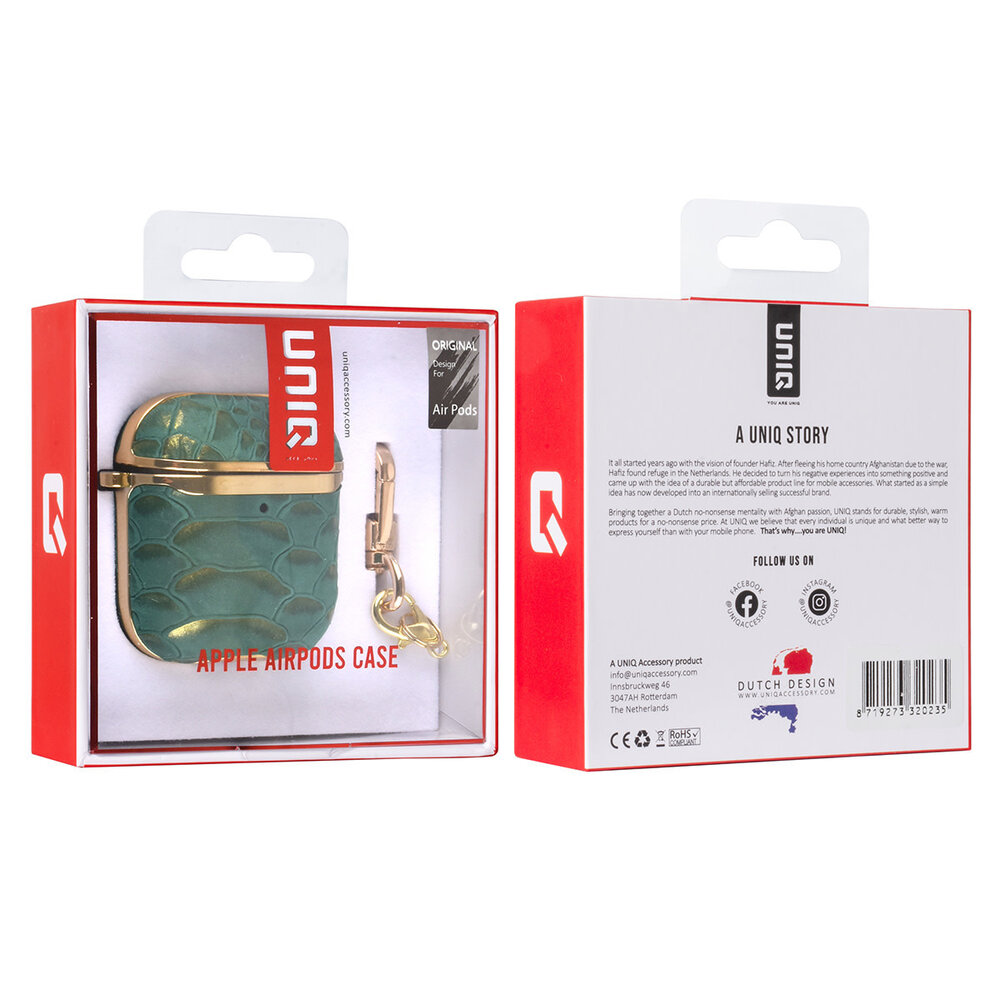 UNIQ Accessory UNIQ Accessory Airpods - Airpods 2 Case - Snake Leather Groen UNIQ Accessory UNIQ Accessory Airpods - Airpods 2 Case - Snake Leather Groen