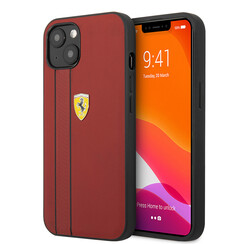 Ferrari iPhone 13 Mini Hardcase Backcover hoesje - Debossed Black Stripes - Rood