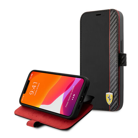 Ferrari Ferrari iPhone 13 Mini Book type housse - Carbon Stripe - Noir Ferrari Ferrari iPhone 13 Mini Book type housse - Carbon Stripe - Noir