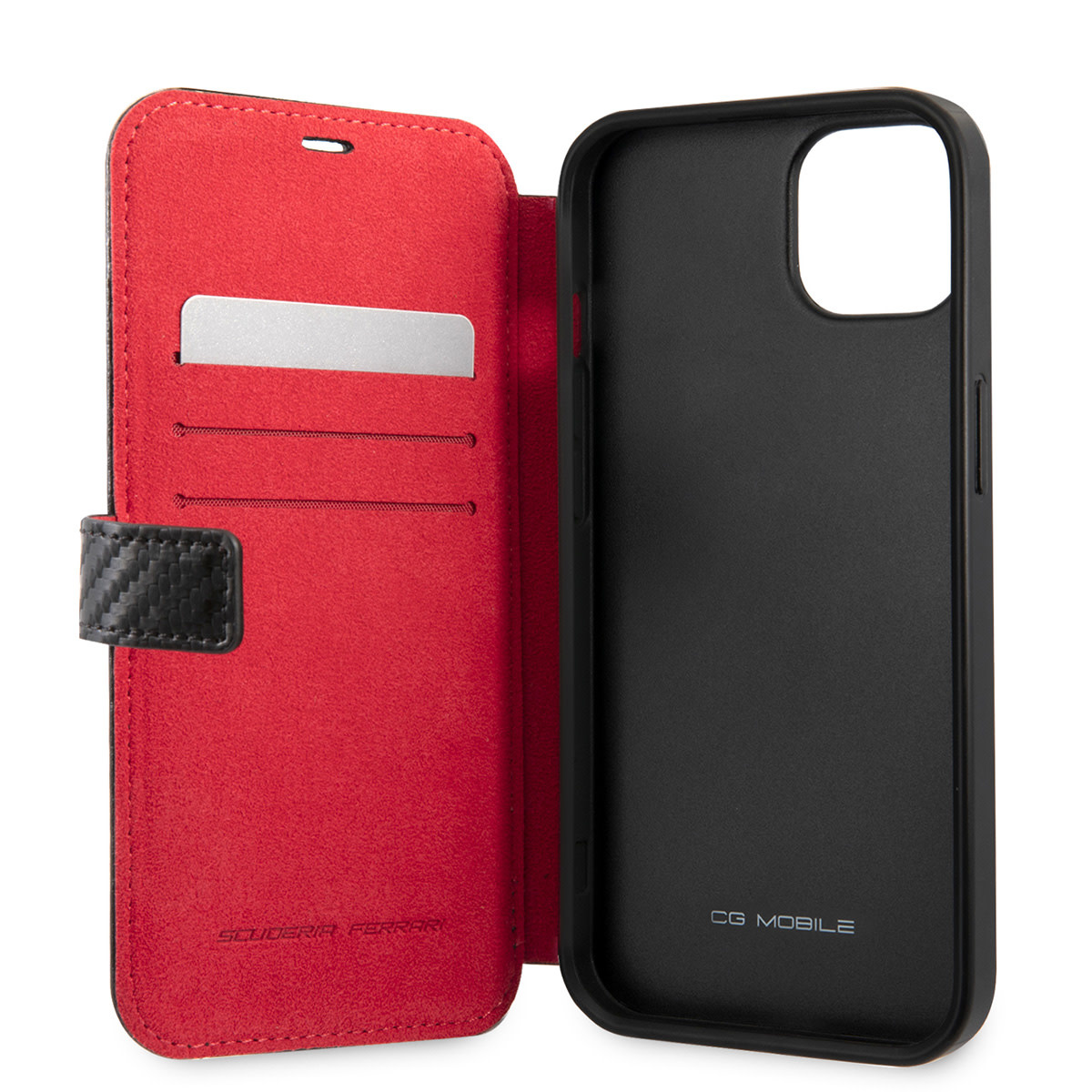 Ferrari Ferrari iPhone 13 Mini Book Case hoesje - Carbon Stripe - Zwart, foto 6 van 6