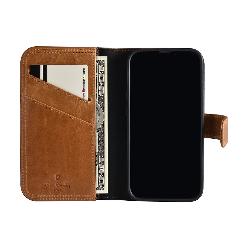 Pierre Cardin Pierre Cardin iPhone 13 Mini Book type case - Card holder for 6 cards - Magnetic closure - Brown Pierre Cardin Pierre Cardin iPhone 13 Mini Book type case - Card holder for 6 cards - Magnetic closure - Brown