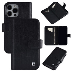 Pierre Cardin iPhone 13 Pro Book type case Backcover - Card holder for 6 cards - Magnetic closure - Black