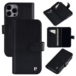 Pierre Cardin iPhone 13 Pro Max Book-Case hul Hülle - Kartenhalter für 6 Karten - Magnetverschluss - Schwarz