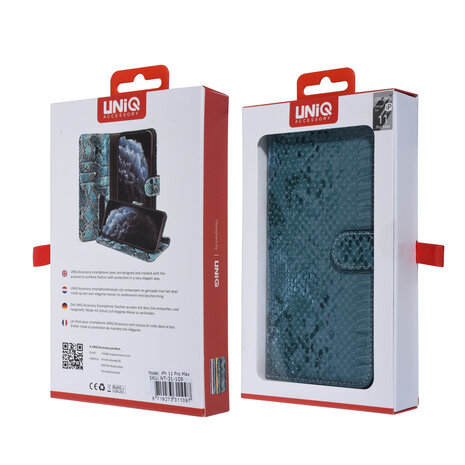 UNIQ Accessory UNIQ Accessory Turquoise Slangenleer hoesje voor iPhone 11 Pro Max - Book Case UNIQ Accessory UNIQ Accessory Turquoise Slangenleer hoesje voor iPhone 11 Pro Max - Book Case
