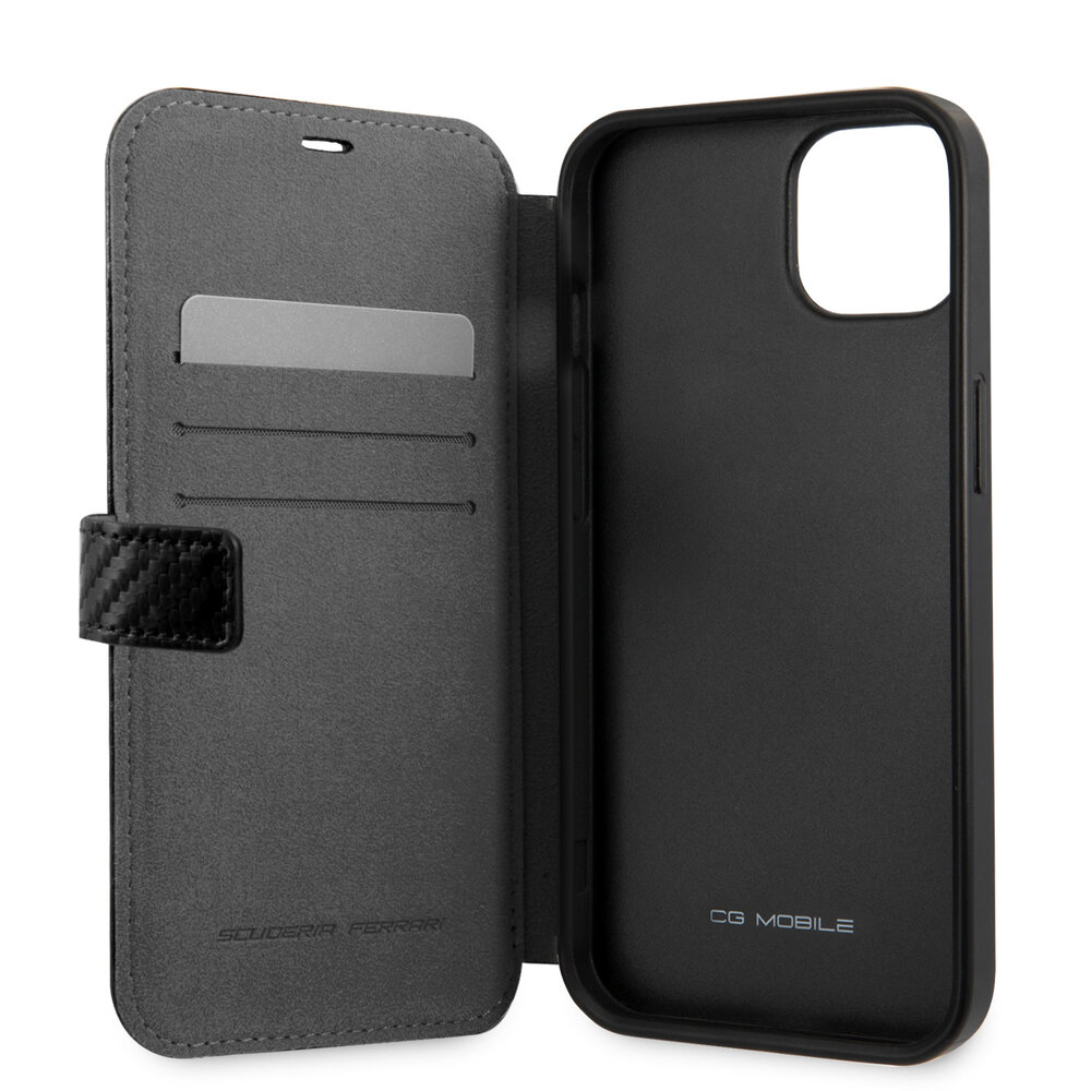 Ferrari Ferrari iPhone 13 Mini Book-Case hul - Smooth Tire Stripe - Schwarz Ferrari Ferrari iPhone 13 Mini Book-Case hul - Smooth Tire Stripe - Schwarz