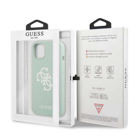 Guess Guess iPhone 13 Mini Coque arrière rigide - White 4G Logo - Menthe verte Guess Guess iPhone 13 Mini Coque arrière rigide - White 4G Logo - Menthe verte