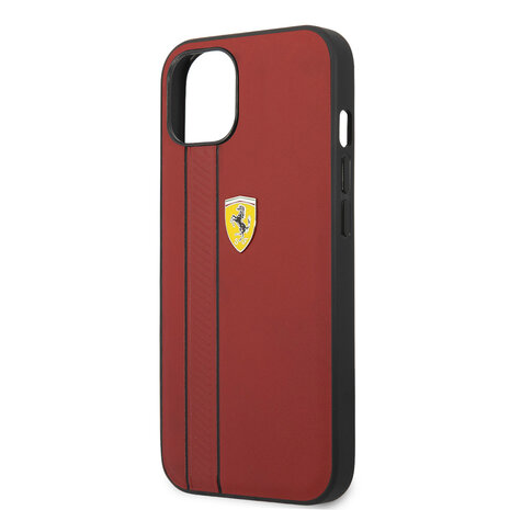 Ferrari Ferrari iPhone 13 Mini Hardcase-Rückseite Hülle - Debossed Black Stripes - Rot Ferrari Ferrari iPhone 13 Mini Hardcase-Rückseite Hülle - Debossed Black Stripes - Rot
