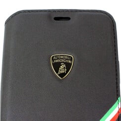 Apple iPhone X-Xs Alcantara Zwart Lamborghini book type hoesje - Genuine Leather