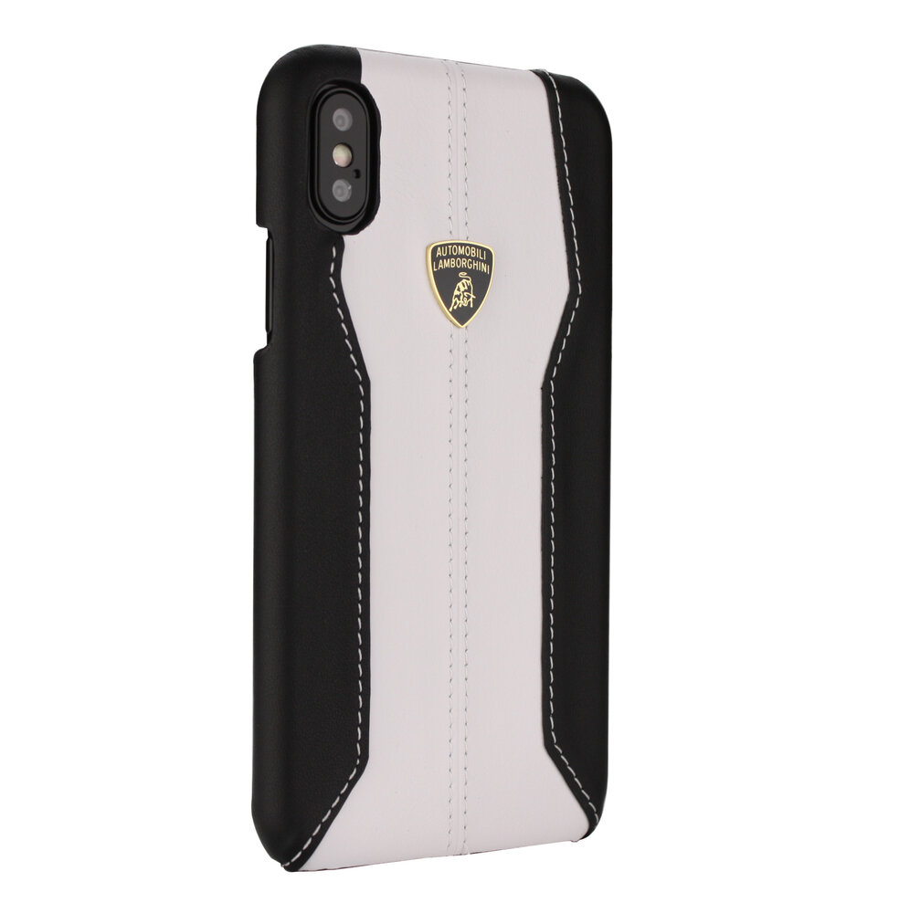 Lamborghini Apple iPhone X-Xs D1 Serie Wit Lamborghini backcover hoesje - Genuine Leather - Echt leer Lamborghini Apple iPhone X-Xs D1 Serie Wit Lamborghini backcover hoesje - Genuine Leather - Echt leer
