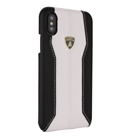 Lamborghini Apple iPhone X-Xs D1 Serie Wit Lamborghini backcover hoesje - Genuine Leather - Echt leer Lamborghini Apple iPhone X-Xs D1 Serie Wit Lamborghini backcover hoesje - Genuine Leather - Echt leer