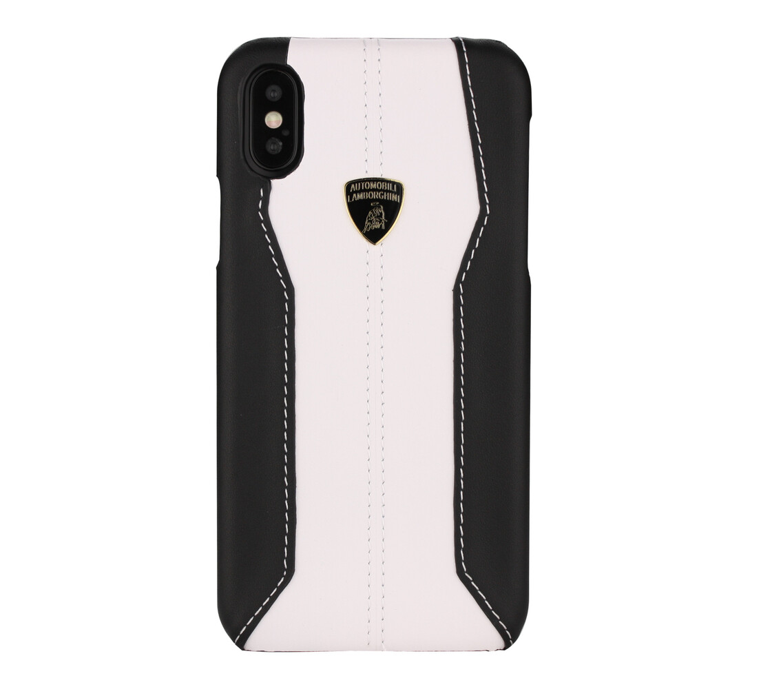Lamborghini Apple iPhone X-Xs D1 Serie Wit Lamborghini backcover hoesje - Genuine Leather - Echt leer Lamborghini Apple iPhone X-Xs D1 Serie Wit Lamborghini backcover hoesje - Genuine Leather - Echt leer