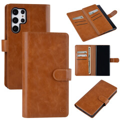 UNIQ Accessory Étui Samsung Galaxy S22 Ultra Book type housse - Porte-cartes pour 9 cartes - Fermeture magnétique - Marron