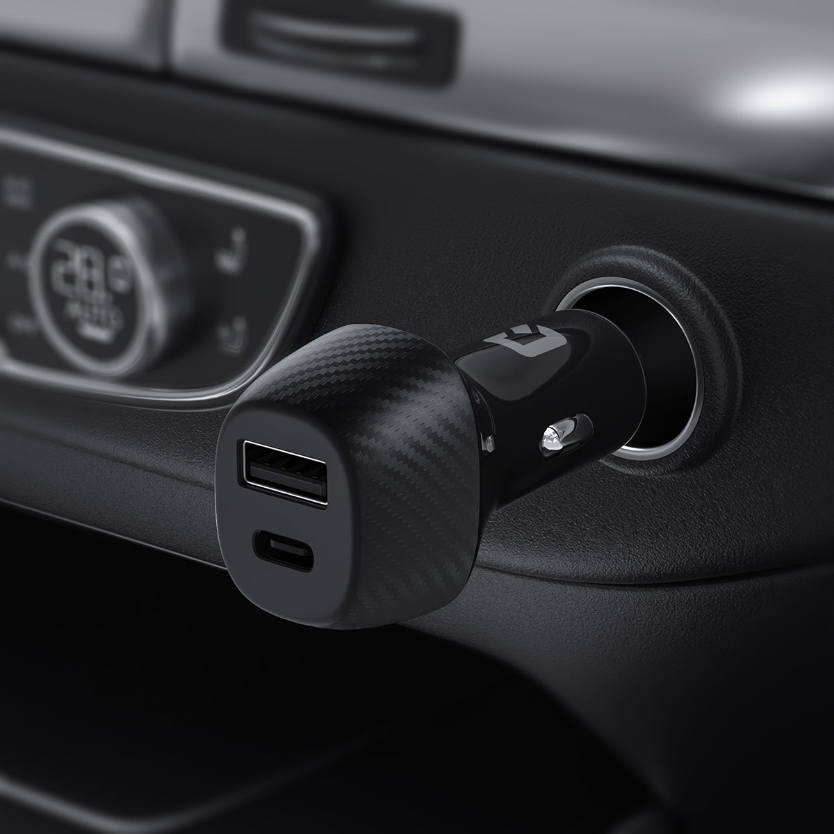 UNIQ Accessory UNIQ Accessory 2.4A 36 Watt Dual port Snelle Autolader - met kabel - USB Type-C - Zwart, foto 5 van 6