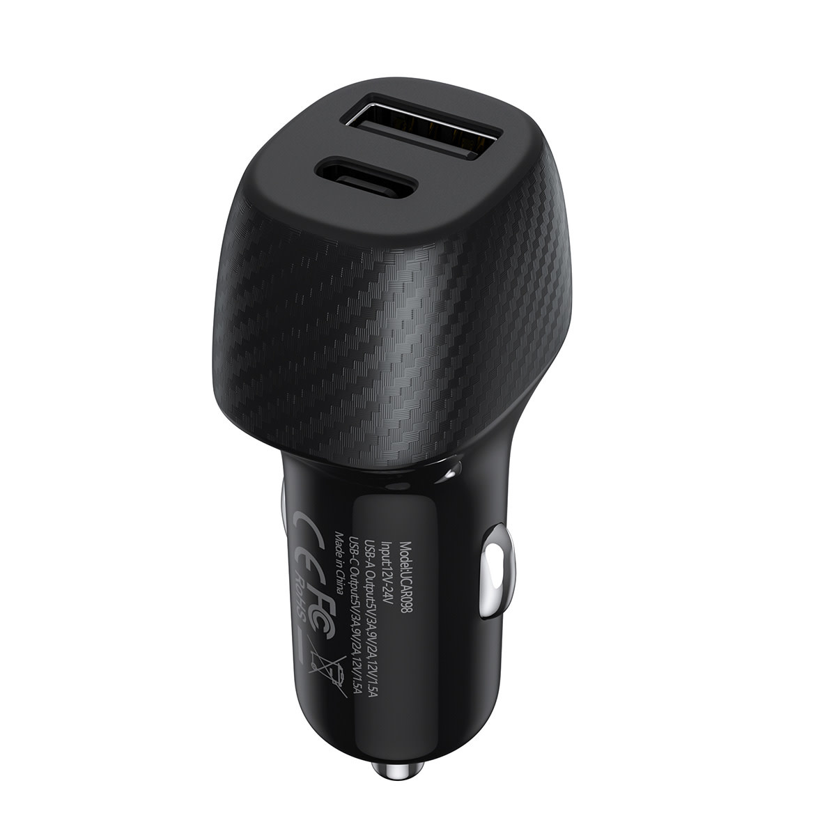 UNIQ Accessory UNIQ Accessory 2.4A 36 Watt Dual port Snelle Autolader - met kabel - USB Type-C - Zwart, foto 2 van 6