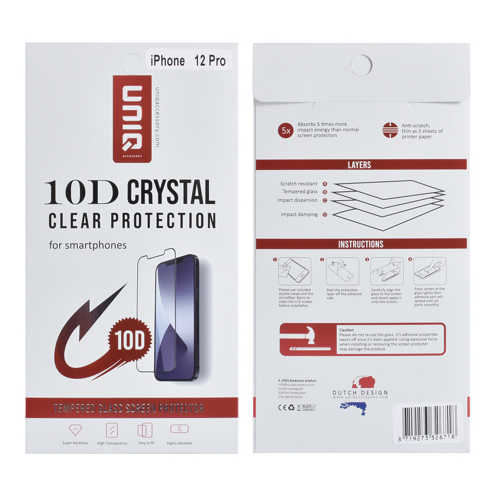 UNIQ Accessory box of 10 - UNIQ Accessory iPhone 12 Pro 10D Full coverage Screenprotector - Zwarte Rand UNIQ Accessory box of 10 - UNIQ Accessory iPhone 12 Pro 10D Full coverage Screenprotector - Zwarte Rand