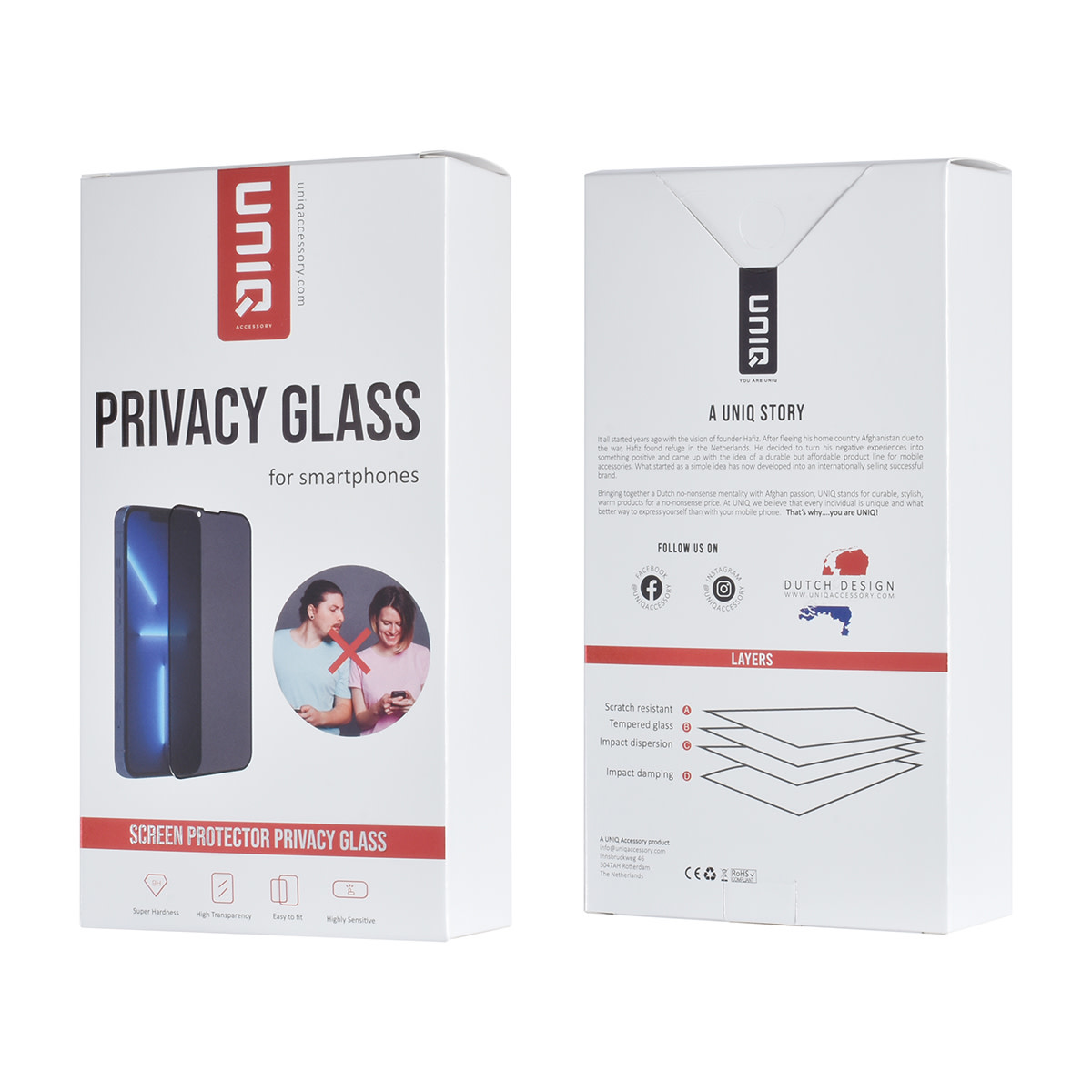 UNIQ Accessory box of 10 - UNIQ Accessory iPhone 12 Screenprotector - Privacy Glass - Zwart, foto 3 van 3
