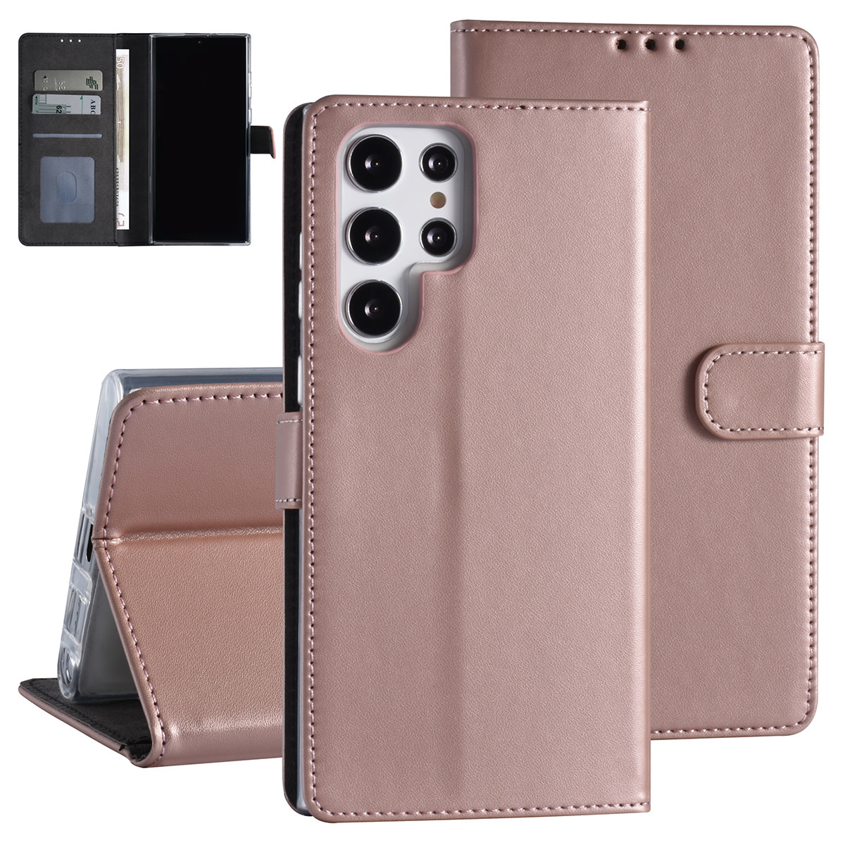 Samsung Galaxy S22 Ultra Booktype hoesje - Pasjeshouder - Magneetsluiting - Rose Gold