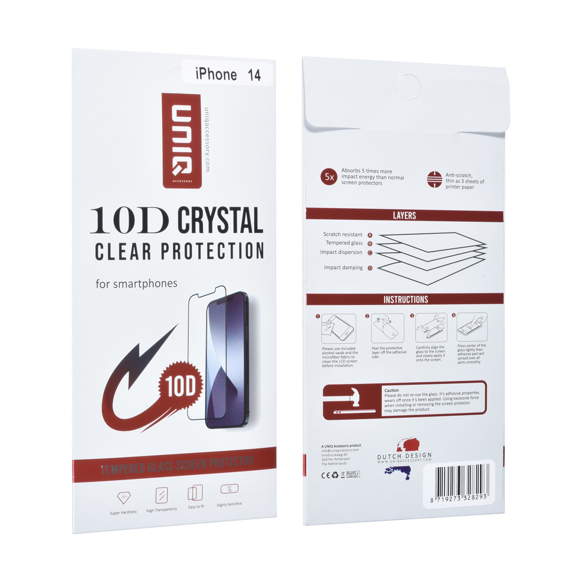 UNIQ Accessory box of 10 - UNIQ Accessory iPhone 14 10D Full coverage Screenprotector - Zwarte Rand, foto 2 van 2