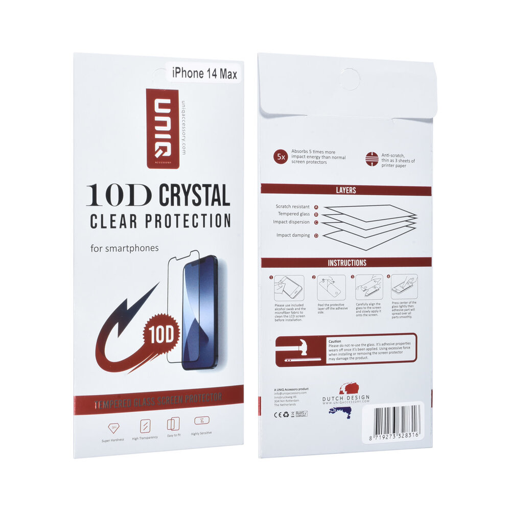 UNIQ Accessory box of 10 - UNIQ Accessory iPhone 14 Plus 10D Full coverage Screenprotector - Zwarte Rand UNIQ Accessory box of 10 - UNIQ Accessory iPhone 14 Plus 10D Full coverage Screenprotector - Zwarte Rand