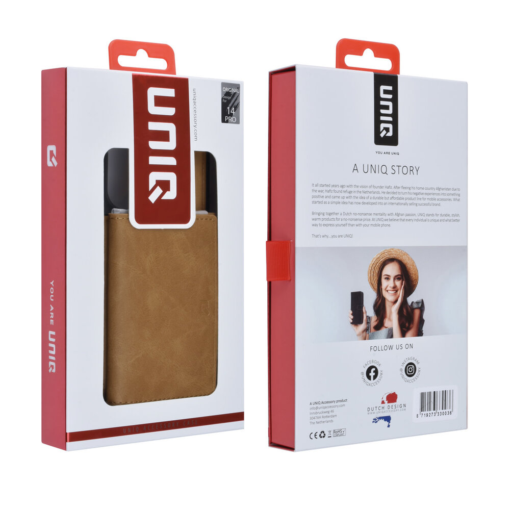 UNIQ Accessory UNIQ Accessory Coque arrière rigide iPhone 14 Pro- avec porte-carte amovible - Brun clair UNIQ Accessory UNIQ Accessory Coque arrière rigide iPhone 14 Pro- avec porte-carte amovible - Brun clair