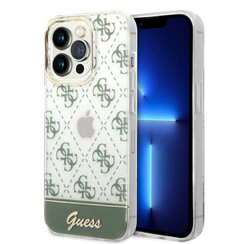 Guess coque arrière rigide pour iPhone 14 Pro - 4G Pattern Script - Vert