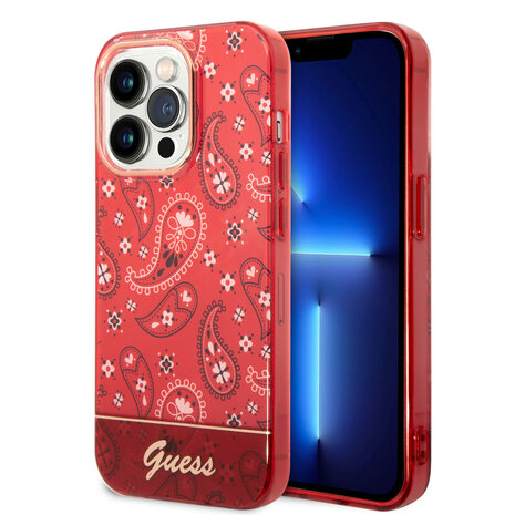 Guess Guess iPhone 14 Pro Hardcase Backcover - Paisley Collection - Red Guess Guess iPhone 14 Pro Hardcase Backcover - Paisley Collection - Red
