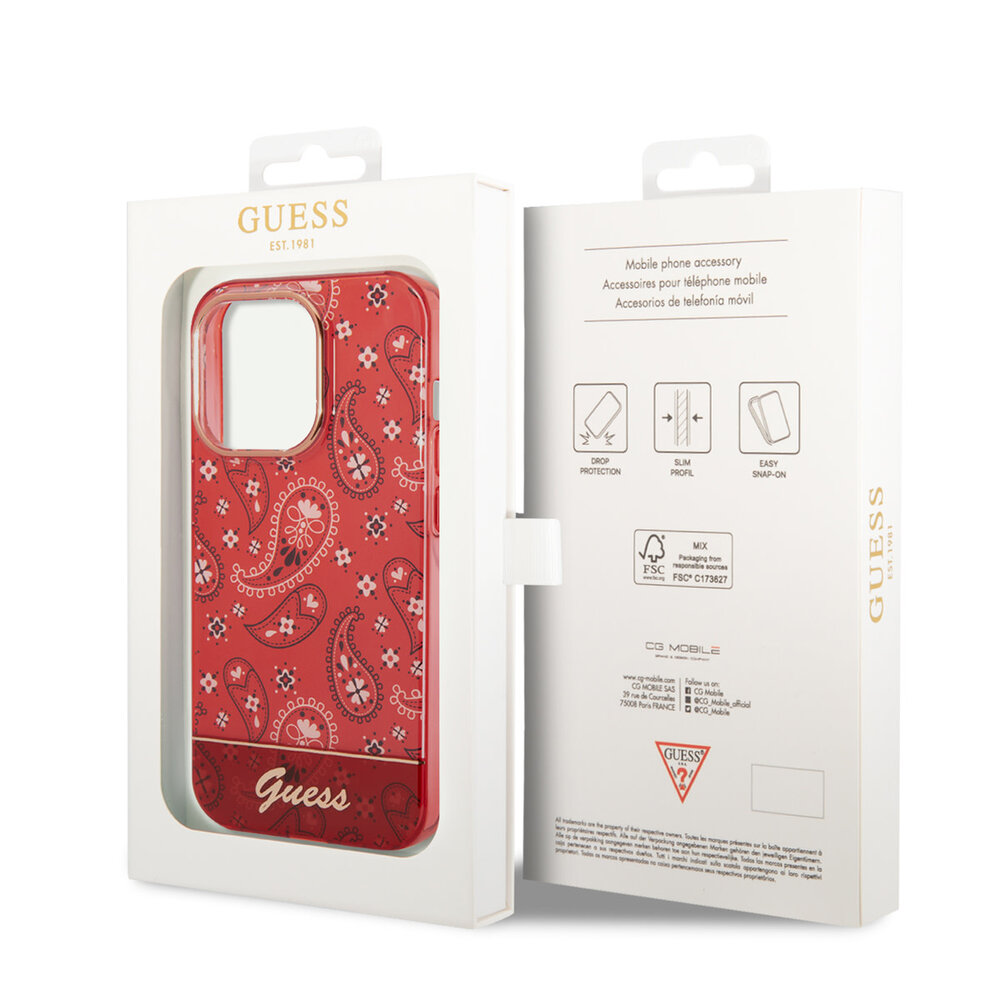 Guess Guess coque arrière rigide pour iPhone 14 Pro - Collection Cachemire - Rouge Guess Guess coque arrière rigide pour iPhone 14 Pro - Collection Cachemire - Rouge