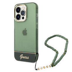 Guess iPhone 14 Pro Hardcase Backcover - Doorzichtig - met koord - Groen