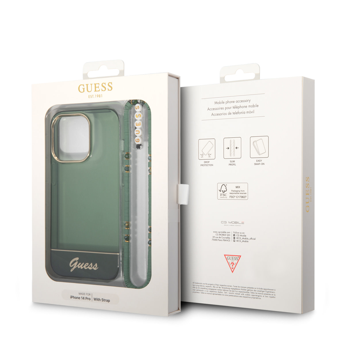 Guess Guess iPhone 14 Pro Hardcase Backcover - Doorzichtig - met koord - Groen, foto 6 van 6