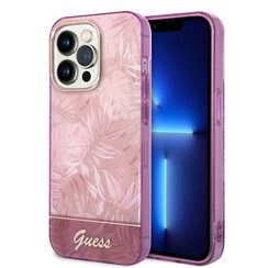 Guess coque arrière rigide pour iPhone 14 Pro - Collection Jungle - Rose