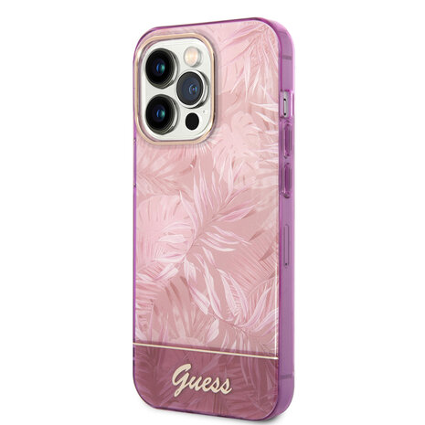 Guess Guess iPhone 14 Pro Hardcase Hülle - Dschungel-Sammlung - Rosa Guess Guess iPhone 14 Pro Hardcase Hülle - Dschungel-Sammlung - Rosa