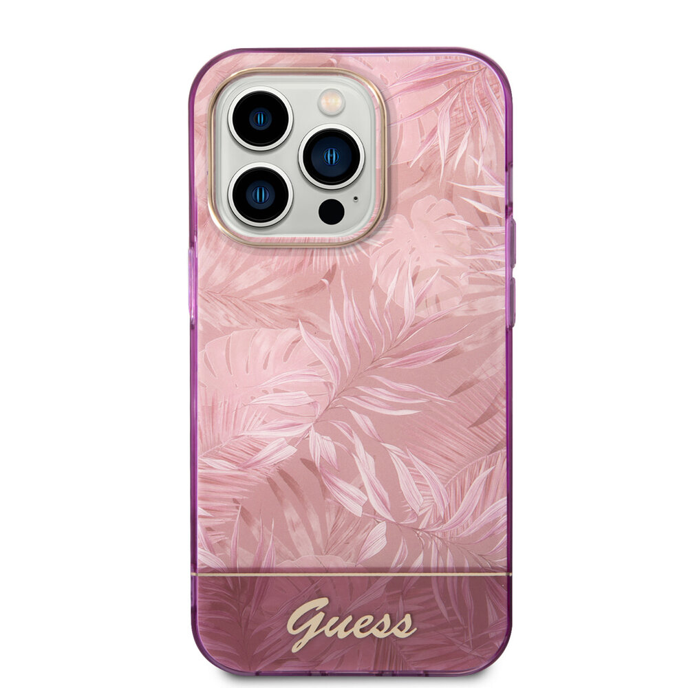 Guess Guess iPhone 14 Pro Hardcase Backcover - Jungle Collection - Pink Guess Guess iPhone 14 Pro Hardcase Backcover - Jungle Collection - Pink