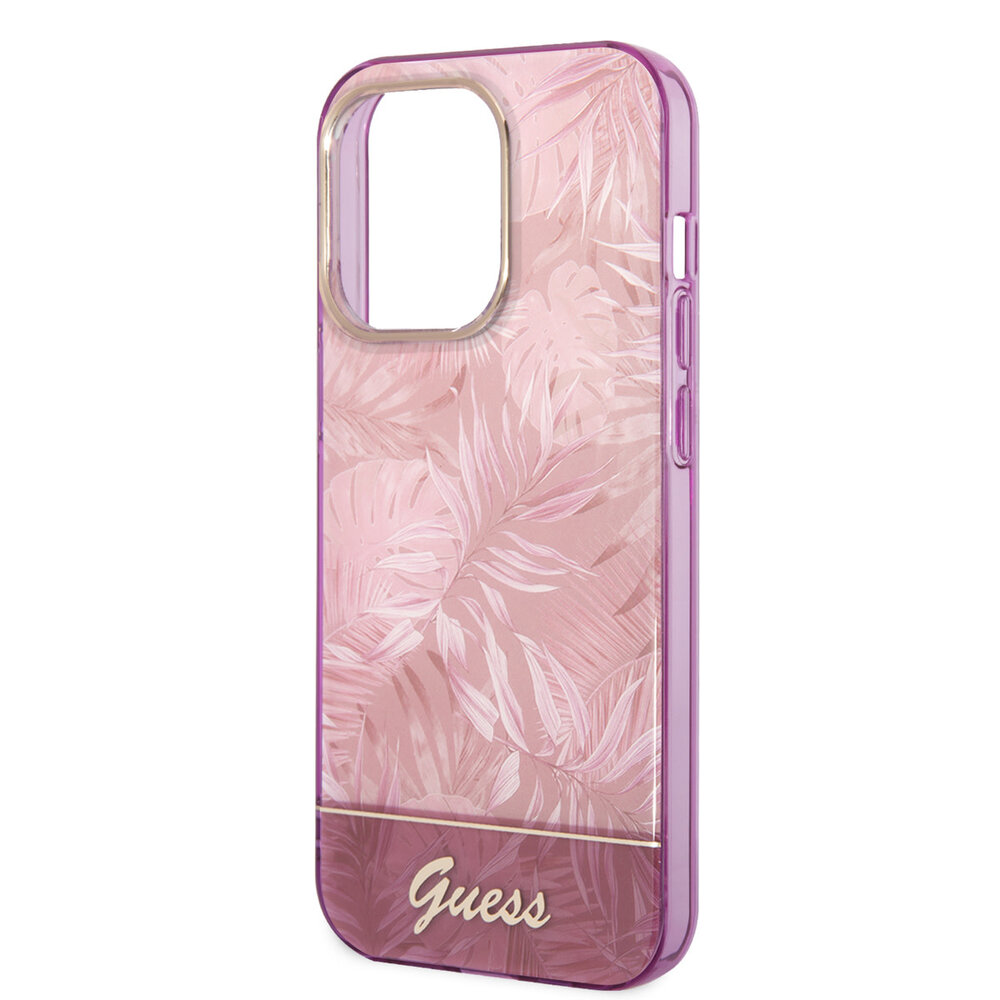 Guess Guess iPhone 14 Pro Hardcase Hülle - Dschungel-Sammlung - Rosa Guess Guess iPhone 14 Pro Hardcase Hülle - Dschungel-Sammlung - Rosa