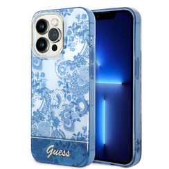 Guess iPhone 14 Pro Hardcase Backcover - Porselein Collectie - Blauw
