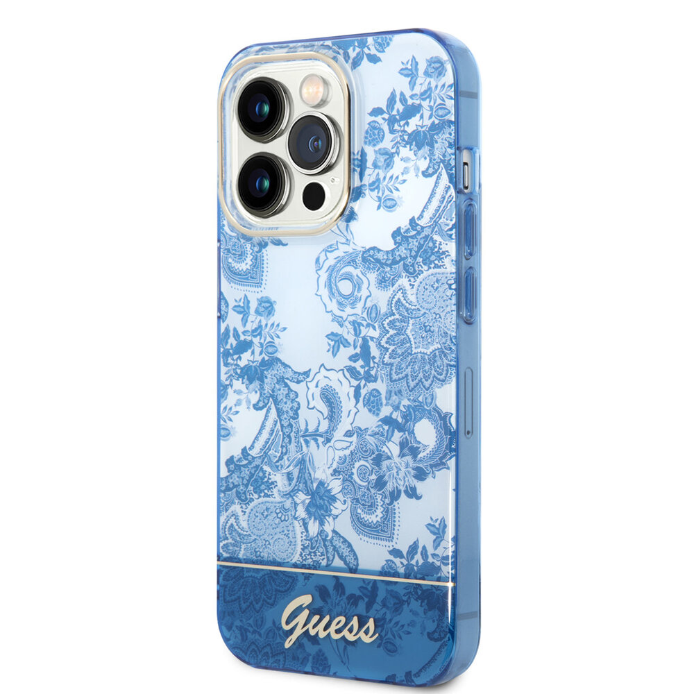 Guess Guess iPhone 14 Pro Hardcase Backcover - Porcelain Collection - Blue Guess Guess iPhone 14 Pro Hardcase Backcover - Porcelain Collection - Blue
