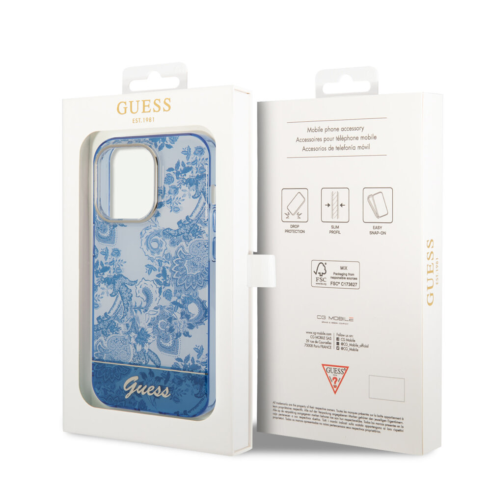 Guess Guess iPhone 14 Pro Hardcase Hülle - Porzellansammlung - Blau Guess Guess iPhone 14 Pro Hardcase Hülle - Porzellansammlung - Blau