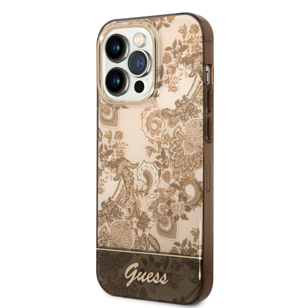 Guess Guess coque arrière rigide pour iPhone 14 Pro - Collection Porcelaine - Marron Guess Guess coque arrière rigide pour iPhone 14 Pro - Collection Porcelaine - Marron