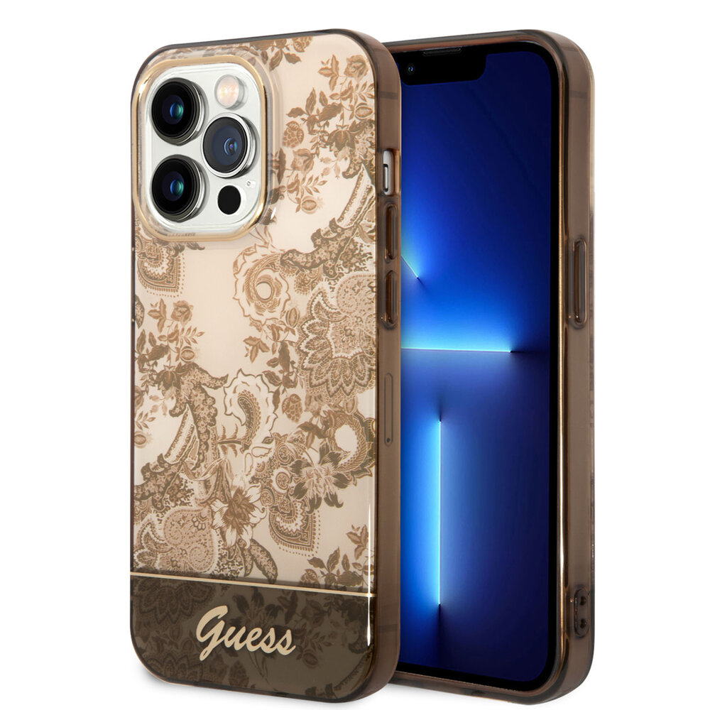 Guess Guess coque arrière rigide pour iPhone 14 Pro - Collection Porcelaine - Marron Guess Guess coque arrière rigide pour iPhone 14 Pro - Collection Porcelaine - Marron